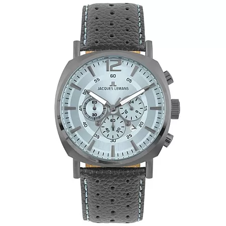 Ρολόι Jacques LEMANS 1-1645S Jacques LEMANS Lugano Chronograph Grey Leather Strap