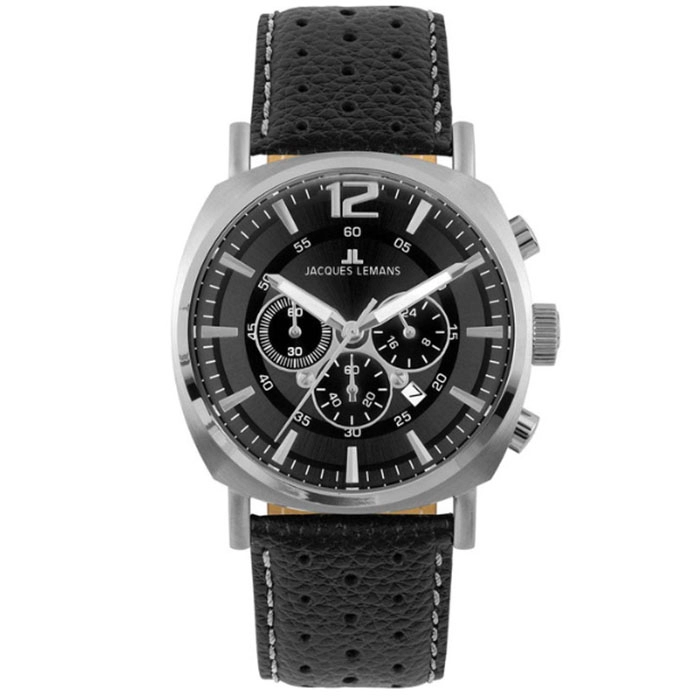 Ρολόι Jacques LEMANS 1-1645T Jacques LEMANS Lugano Chronograph Black Leather Strap