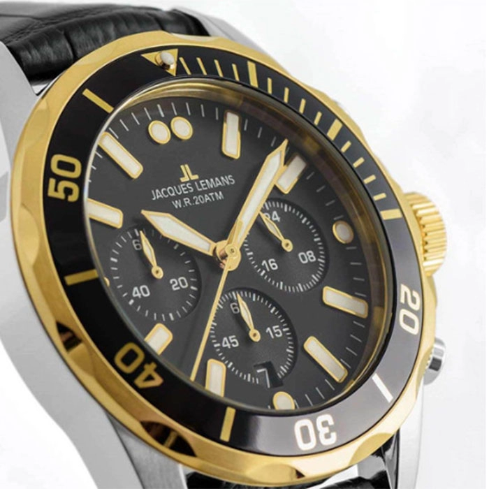 Ρολόι Jacques LEMANS 1-2091D Jacques LEMANS Liverpool Chronograph Black Leather Strap