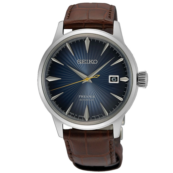 ΡΟΛΟΙ SEIKO SRPK15J1 SEIKO Presage Midnight Blue Moon Automatic Brown Leather Strap