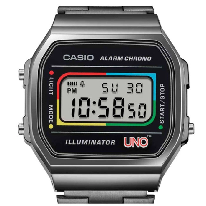 ΡΟΛΟΙ CASIO  A-168WEUC-1AER CASIO UNO Vintage Chronograph Black Stainless Steel Bracelet