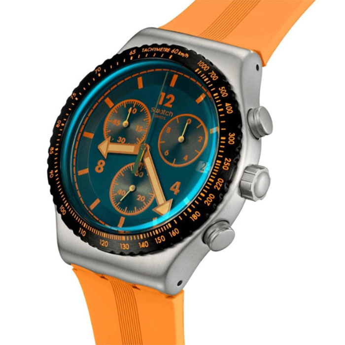 ΡΟΛΟΙ SWATCH  YVS529 SWATCH Irony Tangerine Tiger Chronograph Orange Rubber Strap