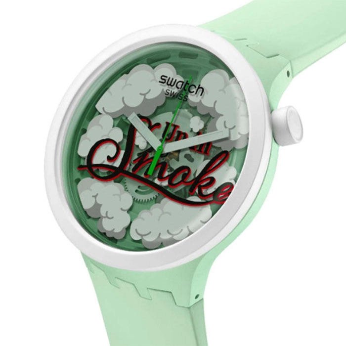 ΡΟΛΟΙ SWATCH  SB03Z103 SWATCH Pufffframic Up In Smoke Light Green Silicone Strap