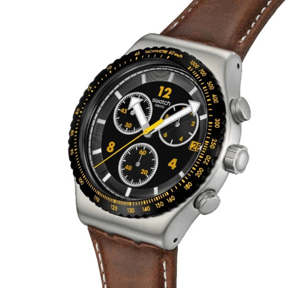 ΡΟΛΟΙ SWATCH  YVS530 SWATCH Canyon Chaser Chronograph Brown Leather Strap