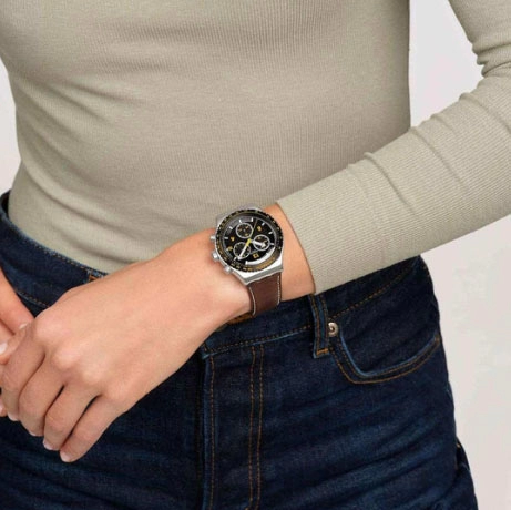 ΡΟΛΟΙ SWATCH  YVS530 SWATCH Canyon Chaser Chronograph Brown Leather Strap