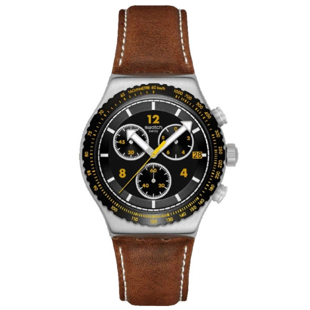 ΡΟΛΟΙ SWATCH  YVS530 SWATCH Canyon Chaser Chronograph Brown Leather Strap