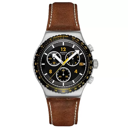 ΡΟΛΟΙ SWATCH  YVS530 SWATCH Canyon Chaser Chronograph Brown Leather Strap
