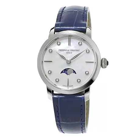 ΡΟΛΟΙ FREDERIQUE CONSTANT  FC-206MPWD1S6 FREDERIQUE CONSTANT Slimline Diamonds Blue Leather Strap