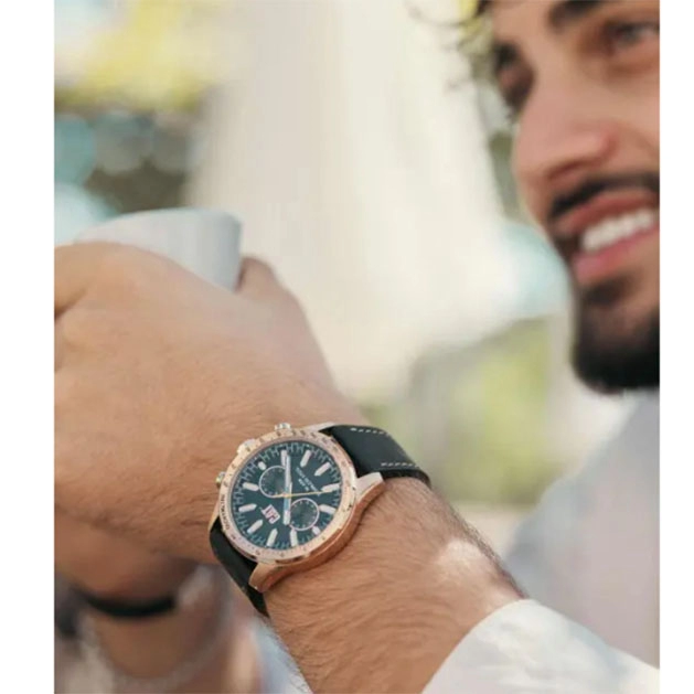 ΡΟΛΟΙ CATERPILLAR  AD19934139 CATERPILLAR Boston Multi Dual Time Black Leather Strap