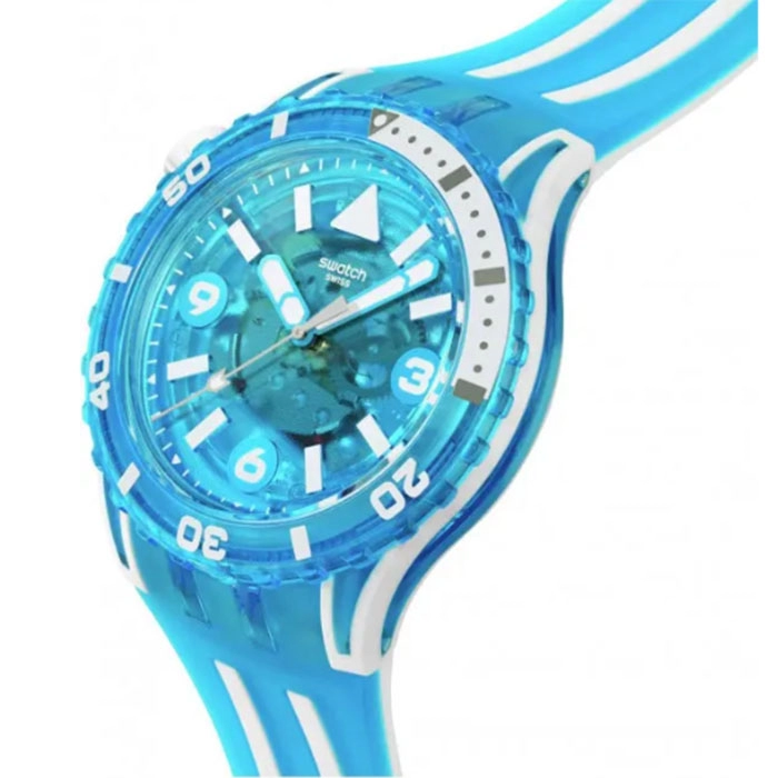 ΡΟΛΟΙ SWATCH   SSCU09S100 SWATCH Scubaqua Blue Fire Two Tone Silicone Strap