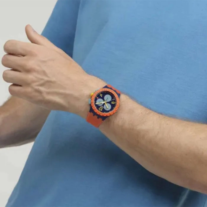 ΡΟΛΟΙ SWATCH  SUSI400 SWATCH Essentials Camo Flash Chronograph Orange Silicone Strap