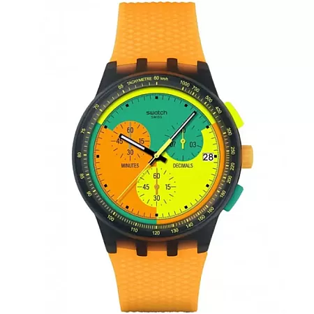 ΡΟΛΟΙ SWATCH   SUSB422 SWATCH Neon Signal Flag Chronograph Orange Silicone Strap
