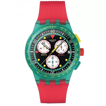 ΡΟΛΟΙ SWATCH   SUSG409 SWATCH Neon Emerald Chronograph Red Silicone Strap