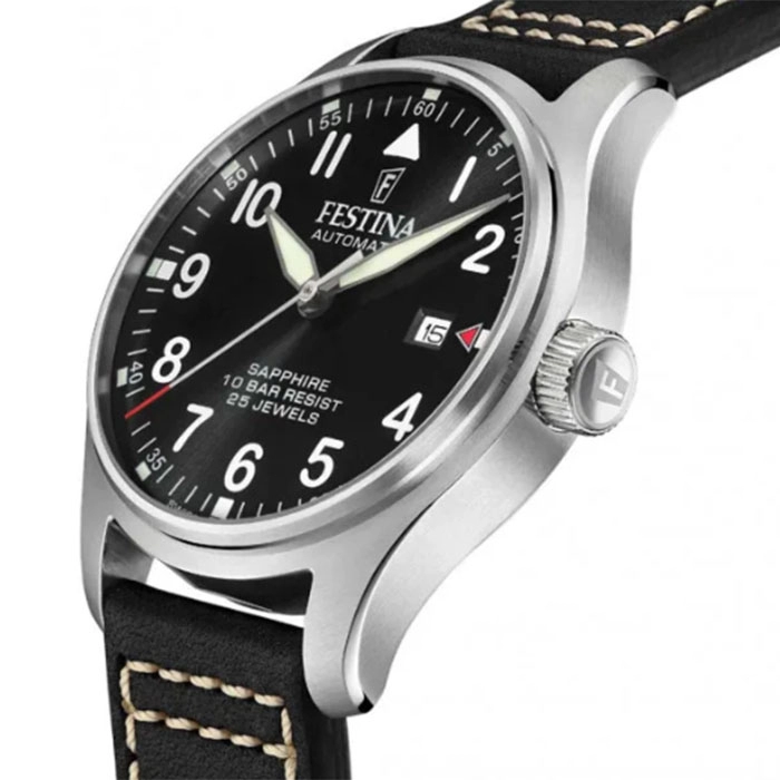 ΡΟΛΟΙ FESTINA  F20151/4  FESTINA Swiss Made Automatic Black Leather Strap