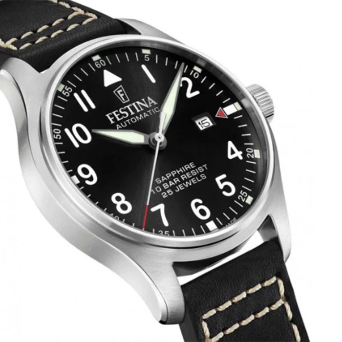 ΡΟΛΟΙ FESTINA  F20151/4  FESTINA Swiss Made Automatic Black Leather Strap