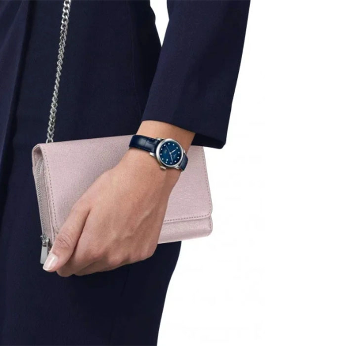 ΡΟΛΟΙ TISSOT  T0062071604600 TISSOT Classic Traditional Le Locle Diamonds Automatic Blue Leather Strap