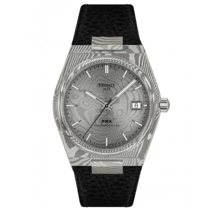 ΡΟΛΟΙ TISSOT  T1378079608100 TISSOT T-Classic PRX Damascus Steel Powermatic 80 Black Leather Strap
