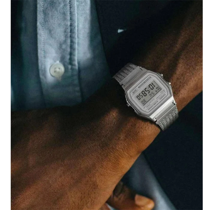 ΡΟΛΟΙ  CASIO   A-158WEM-7EF CASIO Vintage Chronograph Silver Stainless Steel Bracelet