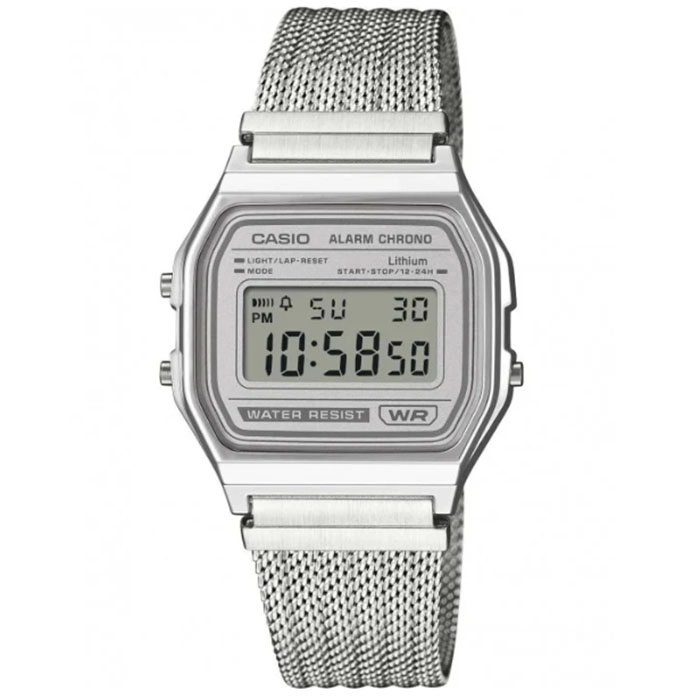 ΡΟΛΟΙ  CASIO   A-158WEM-7EF CASIO Vintage Chronograph Silver Stainless Steel Bracelet