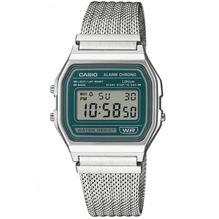 ΡΟΛΟΙ  CASIO   A-158WEM-3EF CASIO Vintage Chronograph Silver Stainless Steel Bracelet