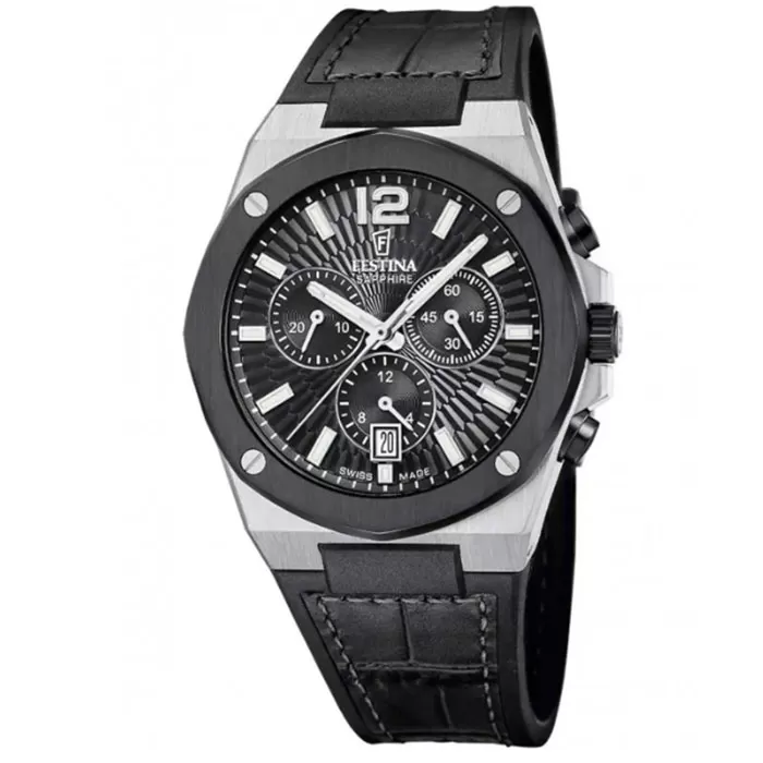 ΡΟΛΟΙ FESTINA   F22003/4 FESTINA Vallee Chronograph Black Leather Strap