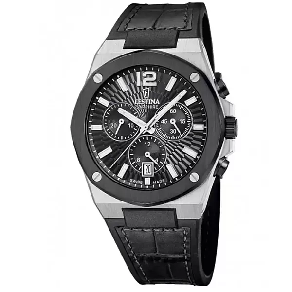 ΡΟΛΟΙ FESTINA   F22003/4 FESTINA Vallee Chronograph Black Leather Strap