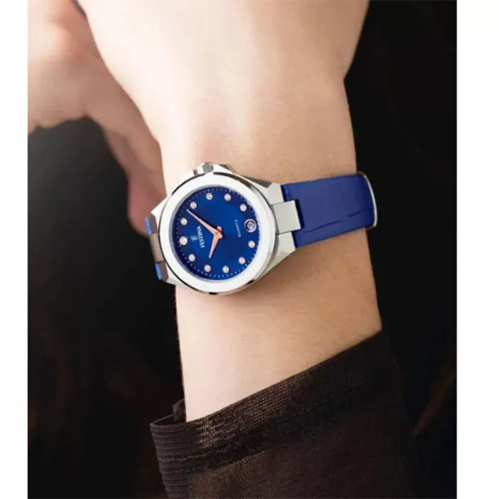 ΡΟΛΟΙ FESTINA  F20701/4 FESTINA Mademoiselle Crystals Blue Leather Strap