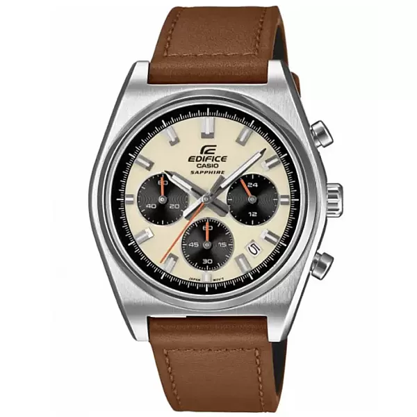 ΡΟΛΟΙ  CASIO  EFB-730L-7AVUEF CASIO Edifice Motorsports Chronograph Brown Leather Strap