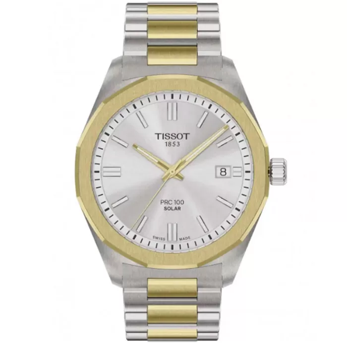 ΡΟΛΟΙ TISSOT  T1514222203100 TISSOT T-Classic PRC 100 Solar Two Tone Stainless Steel Bracelet