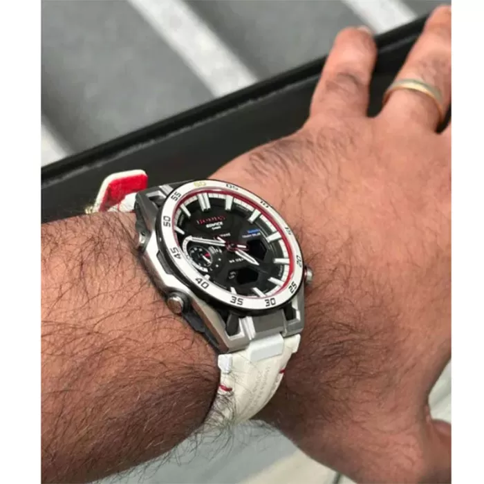 ΡΟΛΟΙ CASIO  ECB-2300HR-1AER CASIO Edifice Solar Dual Time Chronograph White Leather Strap