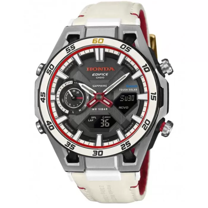 ΡΟΛΟΙ CASIO  ECB-2300HR-1AER CASIO Edifice Solar Dual Time Chronograph White Leather Strap
