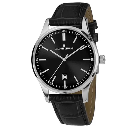 Ρολόι Jacques LEMANS 1-2026A Jacques LEMANS London Black Leather Strap