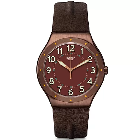 ΡΟΛΟΙ SWATCH YWC100 SWATCH Irony Big Classic Copper Time Brown Leather Strap