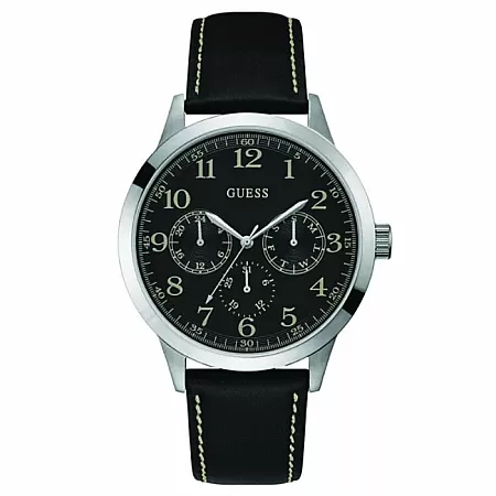 ΡΟΛΟΙ GUESS W1101G1  GUESS Black Leather Strap