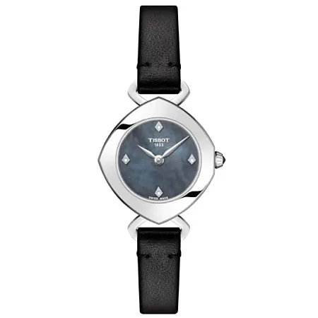 ΡΟΛΟΙ TISSOT  T1131091612600  TISSOT T-Lady Femini-T Diamonds Black Leather Strap