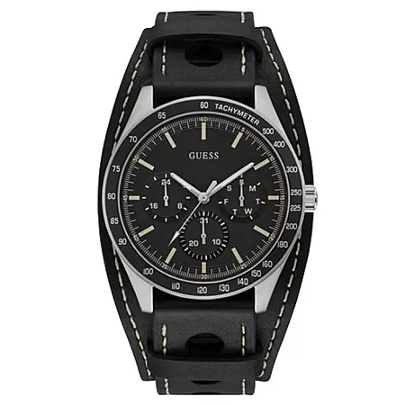 ΡΟΛΟΙ GUESS W1100G1 GUESS Mens Black Leather Strap