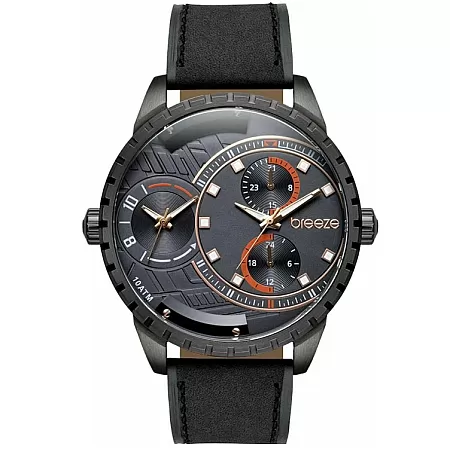 ΡΟΛΟΙ BREEZE 110862.2 BREEZE Alchemist Dual Time Black Leather Strap