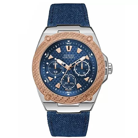 ΡΟΛΟΙ GUESS  W1058G1 GUESS Mens Blue Leather Strap