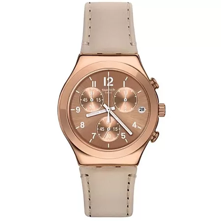 ΡΟΛΟΙ SWATCH  YCG416 SWATCH Irony Essential Chronograph Beige Leather Strap