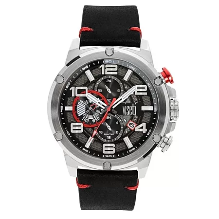 ΡΟΛΟΙ VISETTI  WN-639SB VISETTI Colorado Dual Time Black Leather Strap