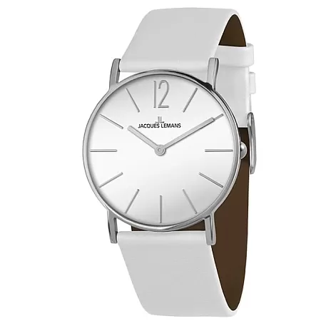 Ρολόι Jacques LEMANS 1-2030B Jacques LEMANS York White Leather Strap