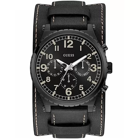 ΡΟΛΟΙ GUESS  W1162G2 GUESS Mens Black Leather Strap