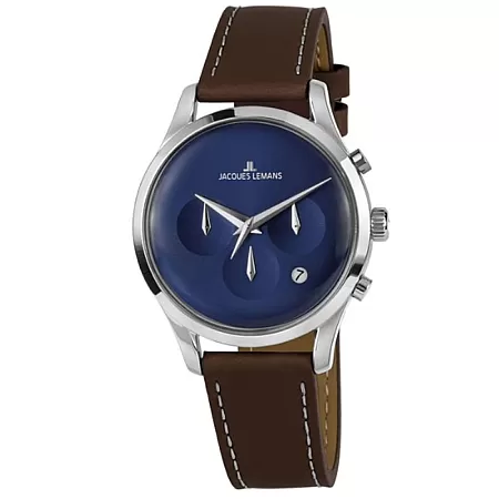 Ρολόι Jacques LEMANS 1-2067C Jacques LEMANS Retro Classic Chronograph Brown Leather Strap