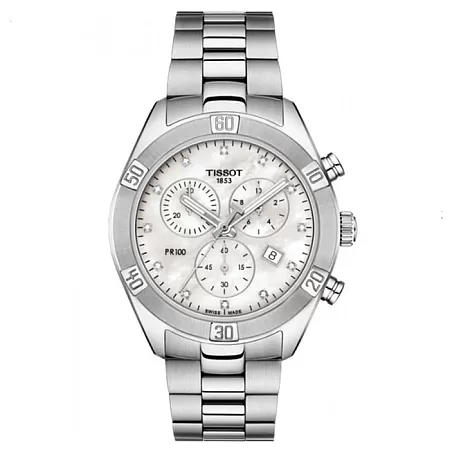 ΡΟΛΟΙ TISSOT  T1019171111600 TISSOT T-Classic PR 100 Sport Chic Diamonds Chronograph Silver Stainless Steel Bracelet