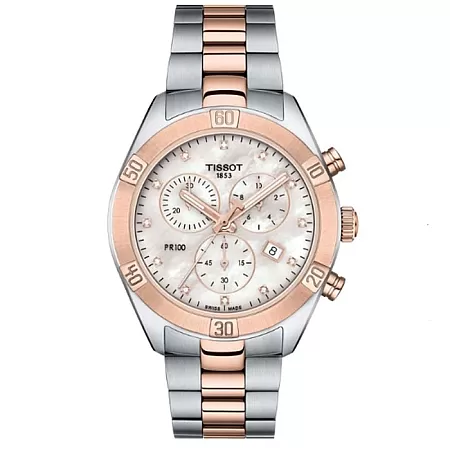 ΡΟΛΟΙ TISSOT T1019172211600 TISSOT T-Classic PR 100 Sport Chic Diamonds Chronograph Two Tone Stainless Steel Bracelet