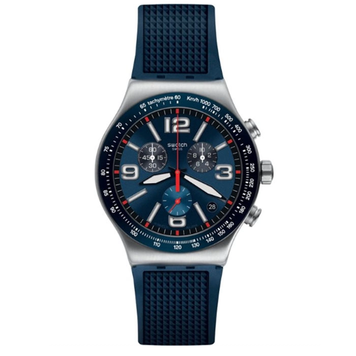 ΡΟΛΟΙ SWATCH  YVS454 SWATCH Blue Grid Chronograph Blue Rubber Strap