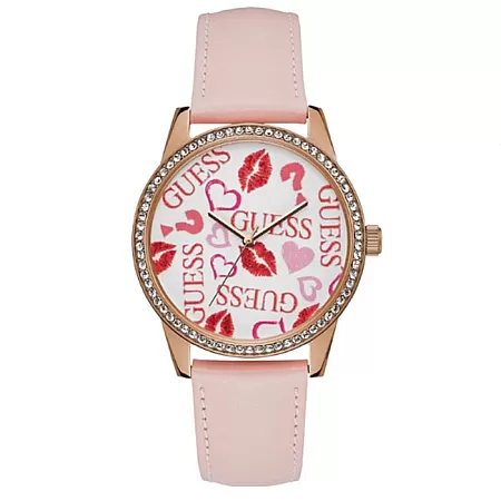 ΡΟΛΟΙ GUESS  W1206L3 GUESS Ladies Crystals Pink Leather Strap
