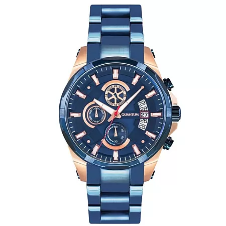 ΡΟΛΟΙ QUANTUM  ADG497.990 QUANTUM Adrenaline Chronograph Blue Stainless Steel Bracelet
