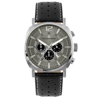 Ρολόι Jacques LEMANS 1-1645P Jacques LEMANS Lugano Chronograph Black Leather Strap