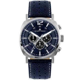 Ρολόι Jacques LEMANS 1-1645Q Jacques LEMANS Lugano Chronograph Blue Leather Strap